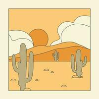 Minimalist aesthetic illustration with cactus in desert vector