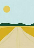 Rural summer landscape, field of ripe wheat, forest panorama on background. vector