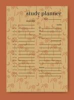 Study planner minimalist summer palms page design. vector