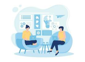 Womans work together to solve a problem concept trending flat illustration vector