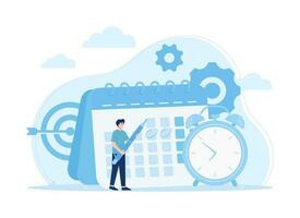 Target schedule with calendar and clock trending concept flat illustration vector