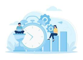 Time management with people, clocks and data analysts trending concept flat illustration vector