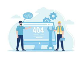 Technician fix a bug error 404, trending flat illustration vector