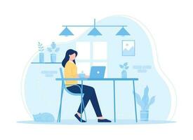 A woman work from home trending concept flat illustration vector