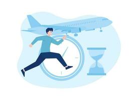 People run with time and airplanes trending concept flat illustration vector