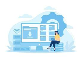 Data input activities with folders and computers trending concept flat illustration vector