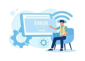 Technician fixing error 404, no connection trending flat illustration vector