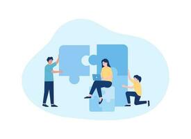 Work together to put together a puzzle trending concept flat illustration vector