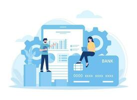 analizando banco crédito tarjeta datos tendencias concepto plano ilustración vector