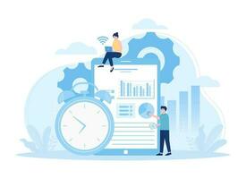 Analyst data and time targets trending concept flat illustration vector