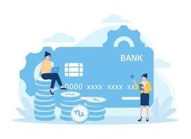 Bank worker analyzing credit card trending concept flat illustration vector