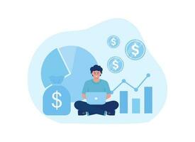 Young man analyzing trading concept flat illustration vector