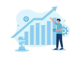 People analyzing growth chart, trending flat illustration vector