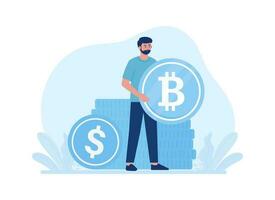 Trading bitcoins trending concept flat illustration vector