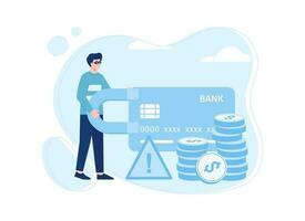 Thief with danger sign and bank card trending concept flat illustration vector