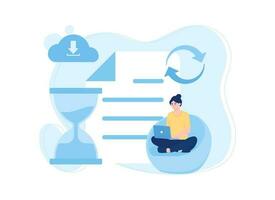 Data sync with hourglass concept flat illustration vector