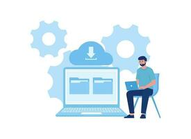 Men are inputting data trending concept flat illustration vector