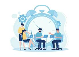 Business team managing working time trending flat illustration vector