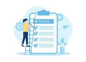 Woman making checklist for control of rules companies trending flat illustration vector
