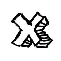 X symbol doodle hand drawing marker style vector