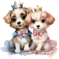 schattig hond prinses en prins kostuum illustratie ai generatief png