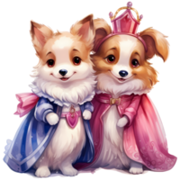 Cute Dog Princess and Prince Costume Illustration AI Generative png