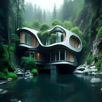 House embedded into the River terrain design. . photo