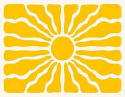Horizontal retro groovy background with bright sunburst in style 60s, 70s. Trendy colorful graphic print. Vector illustration