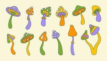 Retro set groovy hippie mushrooms. Trendy vector illustration in style 60s, 70s