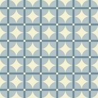 Retro aesthetic seamless pattern in style 60s, 70s. Geometric circles and linear grid on a beige background. Monochrome vector print. Blue and beige colors