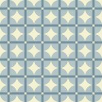 Retro aesthetic seamless pattern in style 60s, 70s. Geometric circles and linear grid on a beige background. Monochrome vector print. Blue and beige colors