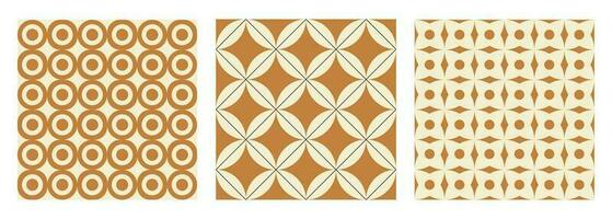 Trendy aesthetic retro set geometric seamless patterns. Modern abstract background. Mustard and beige colors. Vector illustration