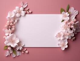 Tropical floral background copy space with paper. photo