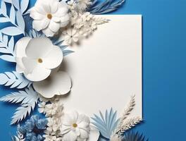 Tropical floral background copy space with paper. photo