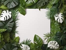 Tropical floral background copy space with paper. photo