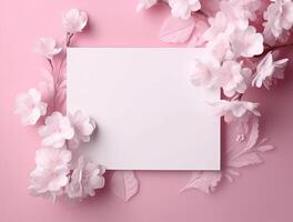 Tropical floral background copy space with paper. photo