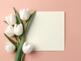 Beautiful tulip flowers with copy Space background, top view. photo