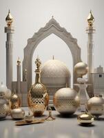 Islamic cute 3d mosque for ramadan and Eid greeting background photo