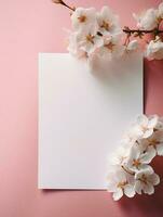 Tropical floral background with blank paper copy space. Space for text photo