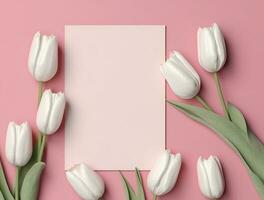 Beautiful tulip flowers with copy Space background, top view. Space for text photo