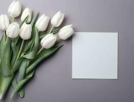 hermosa tulipán flores con Copiar espacio fondo, parte superior vista. espacio para texto foto