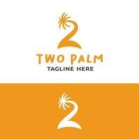 número 2 dos con palma árbol isla en sencillo logo vector