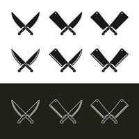 Set of Crossed Butcher Meat Knives Knife Silhouette vector