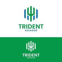 Simple Modern Trident Hexagonal in Green Blue Logo vector