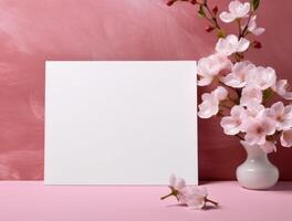 Tropical floral background copy space with paper. photo