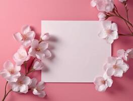 Tropical floral background copy space with paper. photo