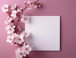 Tropical floral background copy space with paper. photo