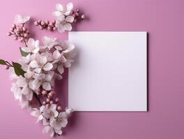 Tropical floral background copy space with paper. photo