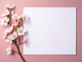 Tropical floral background copy space with paper. photo