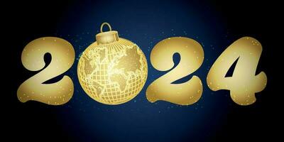 Luxury design happy new year 2024 with gold number on blue background vector